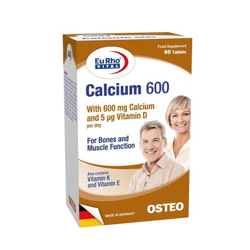 يورو فيتال كالسيوم 600مجم مع فيتامين د ك وهـ مكمل غذائي للعظام ووظائف العضلات 60قرص