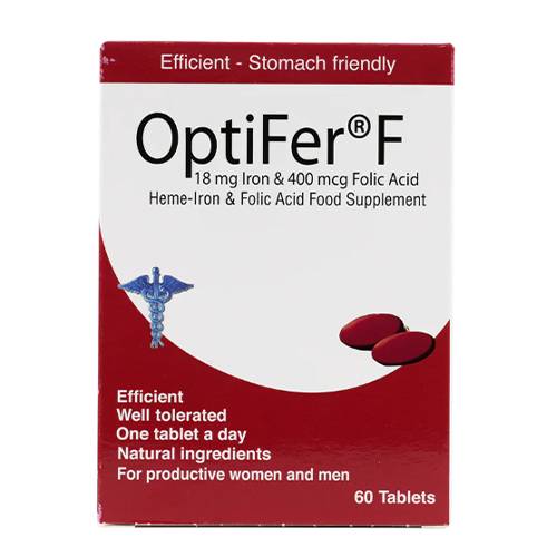 اوبتيفير اف 18مجم حديد 400مكجم حمض الفوليك مكمل غذائي لدعم الصحة العامة 60قرص