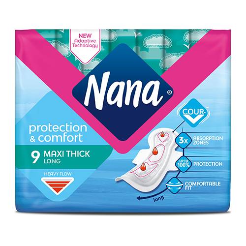 نانا حماية وراحة فوط صحية ماكسي سميكة طويلة 9قطع