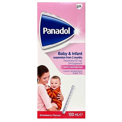 بنادول شراب معلق باراستيمول 120مجم/5مل للاطفال والرضع من شهرين الي5سنوات مسكن الالم بالفراولة 100مل