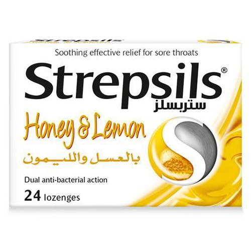 ستربسلز اقراص ملطفه لتخفيف اعراض التهاب الحنجرة بالعسل والليمون 24قرص استحلاب