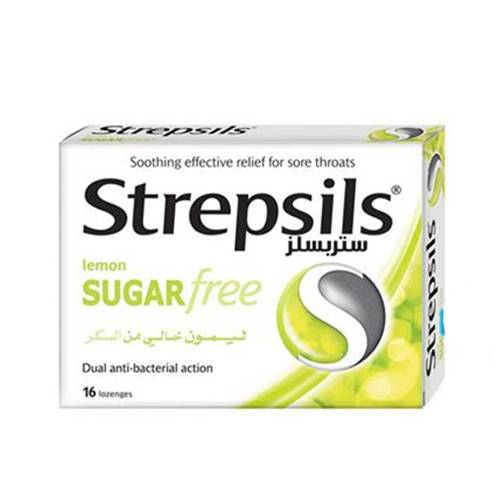 ستربسلز اقراص ملطفه لتخفيف اعراض التهاب الحنجرة بالليمون الخالي من السكر 16قرص استحلاب