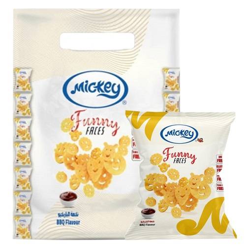 ميكي سناكس رقائق بطاطا وجوه ضاحكة بالباربكيو 19.2جم 20حبة