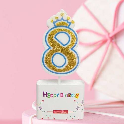 شمعة تاج عيد ميلاد سعيد رقم 8 زرقاء للاولاد