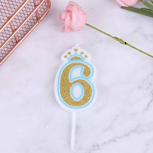 شمعة تاج عيد ميلاد سعيد رقم 6 زرقاء للاولاد