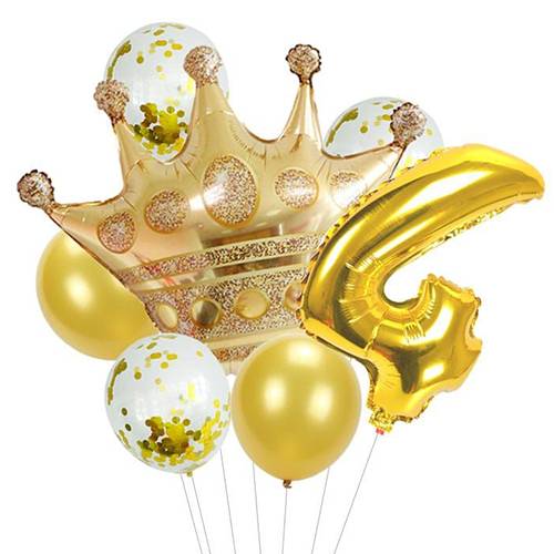 7قطع من بالونات زينة لحفلات اعياد الميلاد السعيدة مع الرقم 4 ذهبي