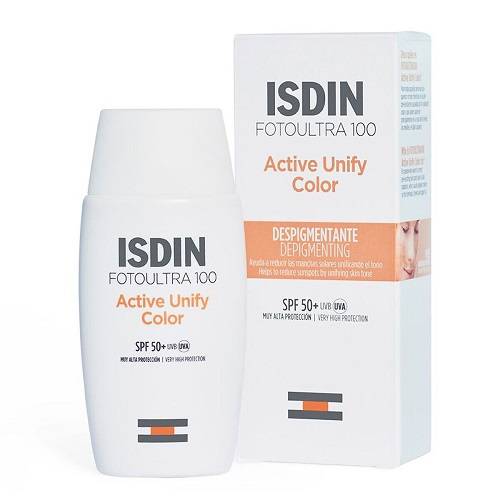 ايسدين واقي الشمس فوتو الترا 100 اكتيف يونيفاي كلر يوحد لون البشرة ويقلل التصبغات عامل حماية من الشمس +50 حماية عالية جدا 50مل