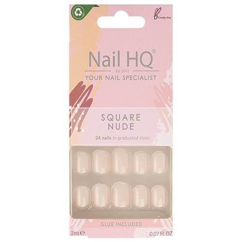نيل اتش كيو اظافر مربعة نود بمقاسات متدرجة 24قطعة مع لاصق 2مل