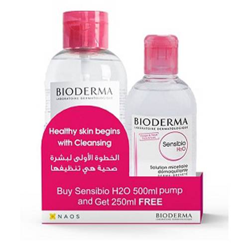 بيو ديرما سينسيبيو H2O محلول ميسيل لازالة المكياج مضخة 500مل + 250مل مجانا