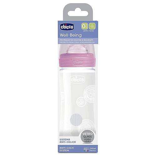 شيكو زجاجة رضاعة ويل بيينج فيترو الزجاجية للاطفال من عمر0اشهر فما فوق 240مل