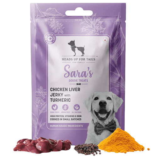 هيدز اب فور تيلز سارة كبدة دجاج بالكركم للكلاب 70جم