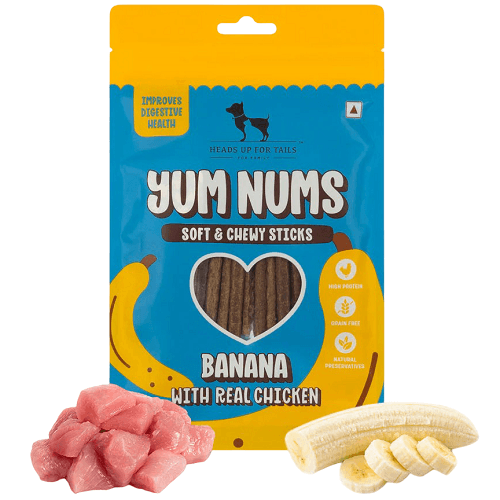 هيدز اب فور تيلز اعواد ناعمة وطرية بنكهة الموز مع الدجاج للكلاب 70جم