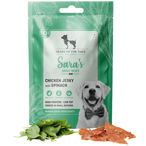 هيدز اب فور تيلز سارة دجاج مجفف مع السبانخ للكلاب 70جم