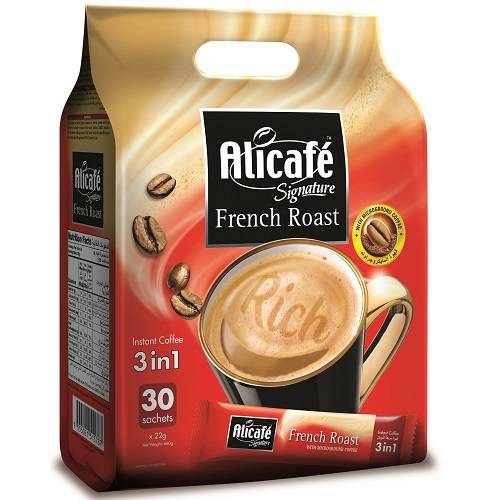 علي كافيه قهوة فرنسية سريعة التحضير 3×1 تحميص فرنسي 22جم 30ظرف