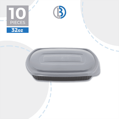 ماعون ميكرويف دون تقسيمة مع غطاء اسود 32اونصة شد 10حبة موديل رقم.1001