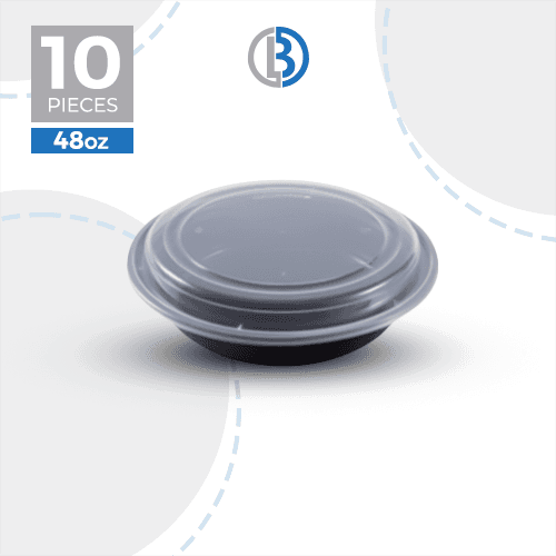 ماعون ميكرويف مدور مع غطاء اسود 10حبة 48اونصة موديل رقم.RO-48