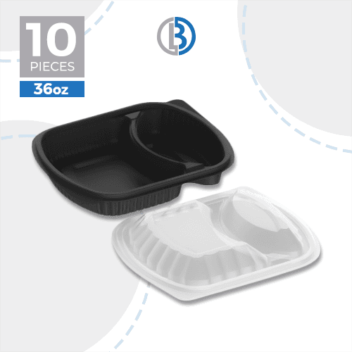 ماعون ميكرويف مقسم اثنين مع غطاء اسود 36اونصة شد 10حبة موديل رقم.MWC02