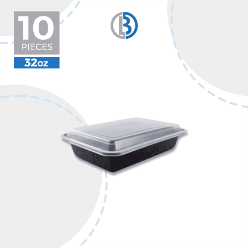 ماعون ميكرويف مستطيل مع غطاء اسود 10حبة 32اونصة موديل رقم.RE-32