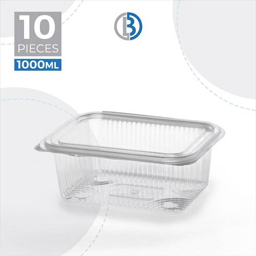 ماعون بلاستيك مستطيل مضلع مع غطاء مفصلي شفاف 1000 مل 10حبة موديل رقم.Fo#530