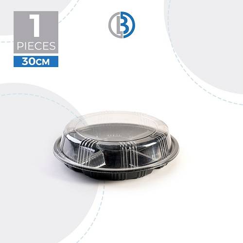 علبة بلاستيكية دايرية 5اقسام بغطاء اسود 30سم 1حبة