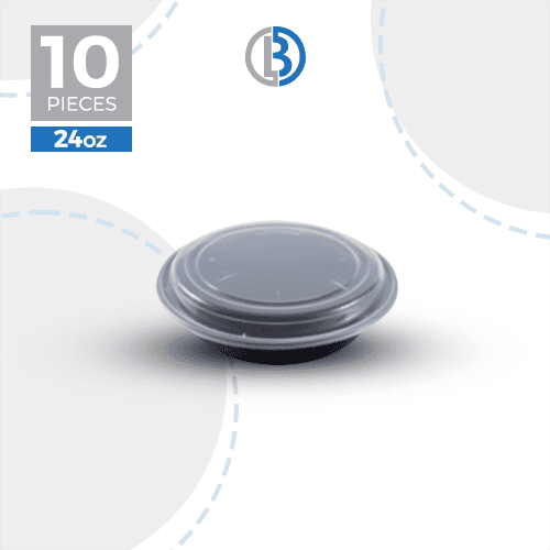 ماعون ميكرويف مدور مع غطاء اسود 10حبة 24اونصة موديل رقم.RO-24