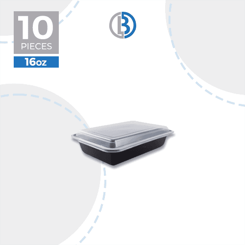 ماعون ميكرويف مستطيل مع غطاء اسود 10حبة 16اونصة موديل رقم.RE-16 