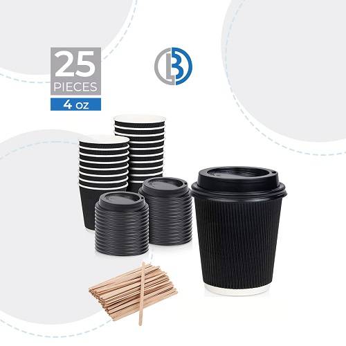 كاسات ورقية ذات جدار مموج اسود 4اونصة 25حبة