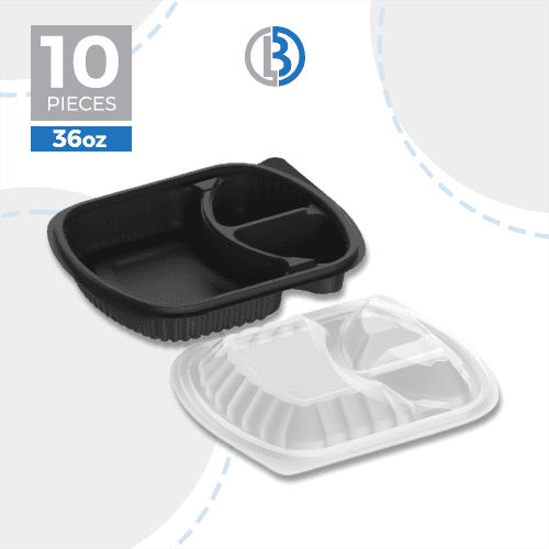 ماعون ميكرويف مقسم ثلاثة مع غطاء اسود 36اونصة شد 10حبة موديل رقم.MWC03