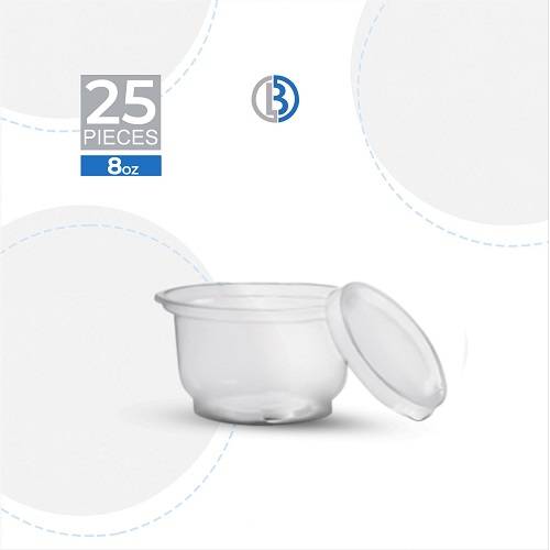 كوب ايس كريم بلاستيك شفاف مع غطاء مسطح 8اونصه قطر92مم 25حبة