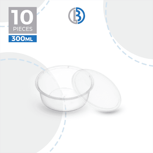 ماعون ميكرويف دائري مع غطاء شفاف 300مل 10حبة