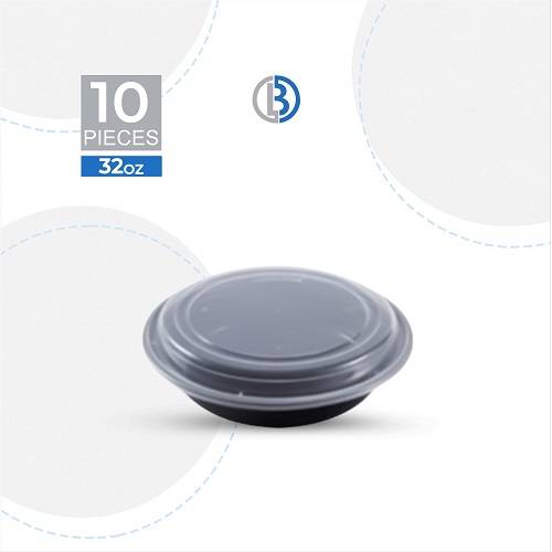 ماعون ميكرويف مدور مع غطاء اسود 10حبة 32اونصة موديل رقم.RO-32