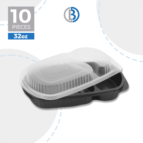 ماعون ميكرويف مقسم اثنين مع غطاء اسود 32اونصة شد 10حبة موديل رقم.1002