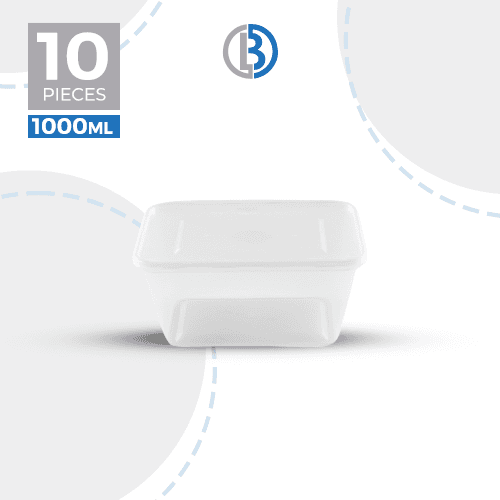 ماعون ميكرويف مستطيل مع غطاء شفاف 1000مل 10حبة