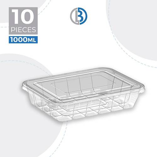 عبوة بلاستيكية مستطيلة الشكل شفافة مع غطاء سعة 1000مل 10حبة موديل رقم.UT175