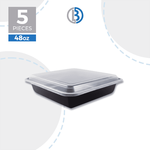 ماعون ميكرويف مستطيل مع غطاء اسود 48اونصة 5حبة موديل رقم.RE-48