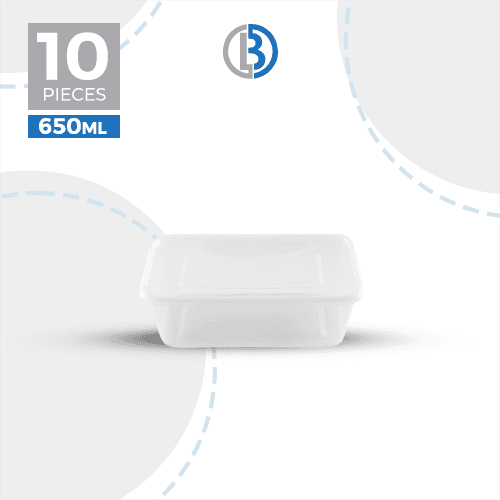 ماعون ميكرويف مستطيل مع غطاء شفاف 650مل 10حبة