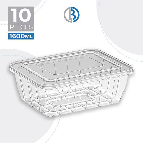 عبوة بلاستيكية مستطيلة الشكل شفافة مع غطاء سعة 1600مل 10حبة موديل رقم.UT300 