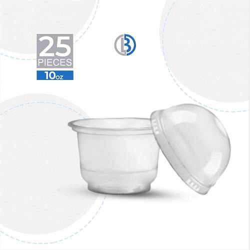 كوب ايس كريم بلاستيك شفاف مع غطاء قبة 10اونصه قطر 92مم 25حبة