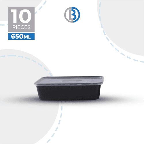 ماعون ميكرويف مستطيل مع غطاء اسود 10حبة 650مل