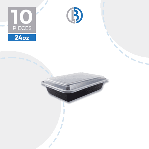 ماعون ميكرويف مستطيل مع غطاء اسود 10حبة 24اونصة موديل رقم.RE-24