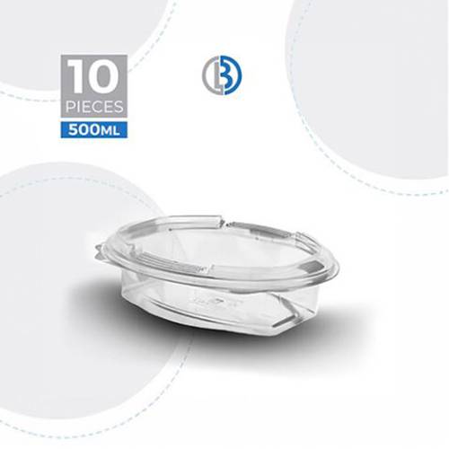 ماعون بلاستيك للمخبوزات بيضاوي الشكل شفاف مع غطاء مفصلي سعة 500مل 10حبة موديل رقم.#592