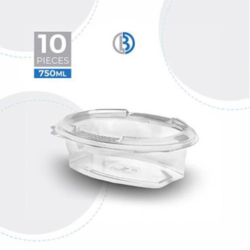 ماعون بلاستيك للمخبوزات بيضاوي الشكل شفاف مع غطاء مفصلي سعة 750مل 10حبة موديل رقم.#591