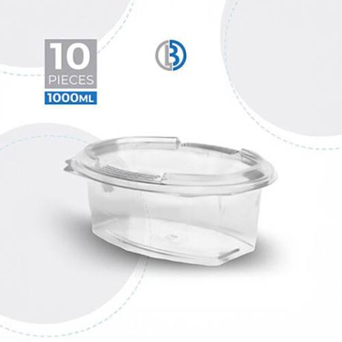 ماعون بلاستيك للمخبوزات بيضاوي الشكل شفاف مع غطاء مفصلي سعة 1000مل 10حبة موديل رقم.#590