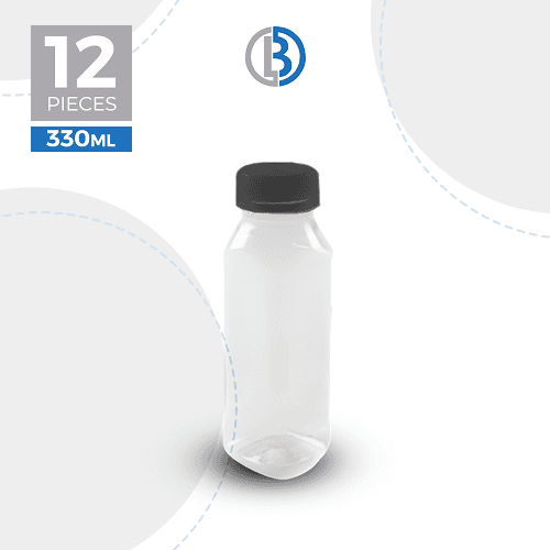 بطل بلاستيك شفافة مربع الشكل غطاء اسود 330مل 12حبة موديل رقم.BYD 