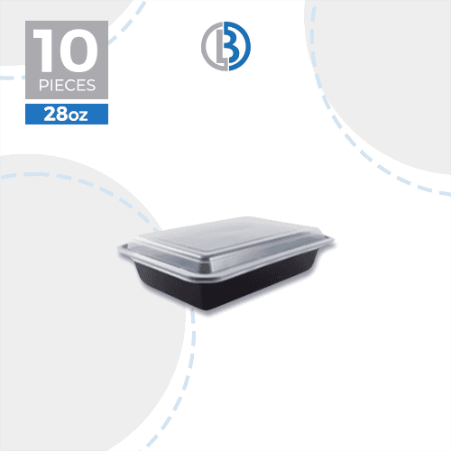 ماعون ميكرويف مستطيل مع غطاء اسود 10حبة 28اونصة موديل رقم.RE-28