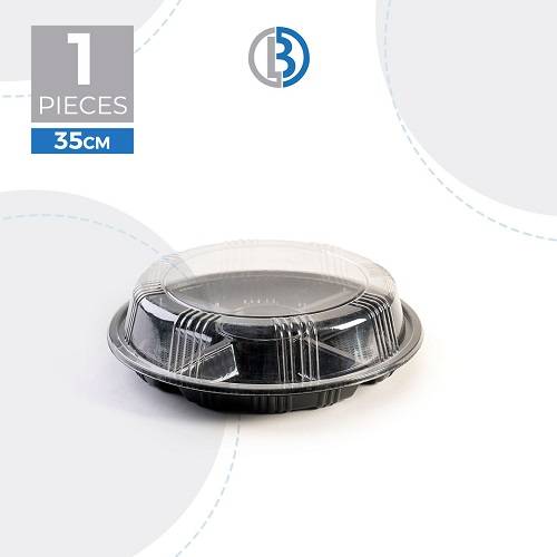 علبة بلاستيكية دايرية 5اقسام بغطاء اسود 35سم 1حبة