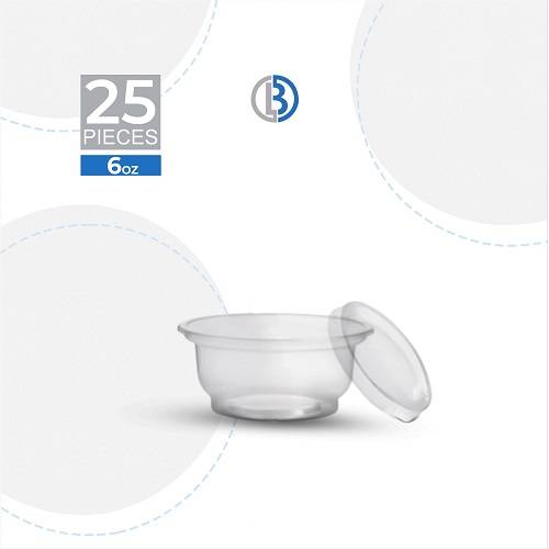 كوب ايس كريم بلاستيك شفاف مع غطاء مسطح 6اونصه قطر92مم 25حبة 