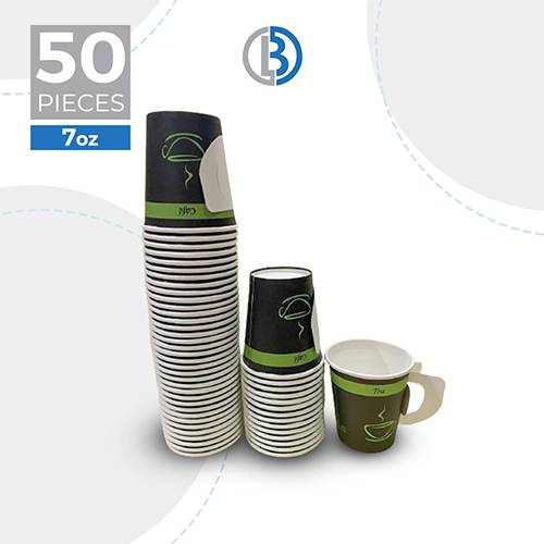 اكواب ورقية ملونة ذات جدار واحد بيدة مقاس 7اونص50حبة