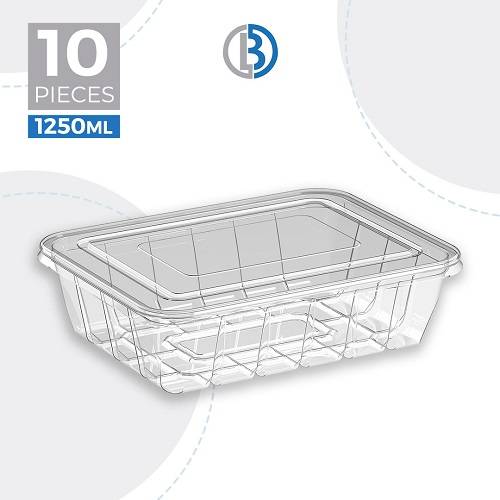 عبوة بلاستيكية مستطيلة الشكل شفافة مع غطاء سعة 1250مل 10حبة موديل رقم.UT225