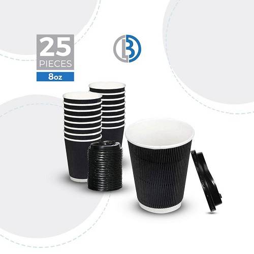 كاسات ورقية ذات جدار مموج اسود 8اونصة 25حبة